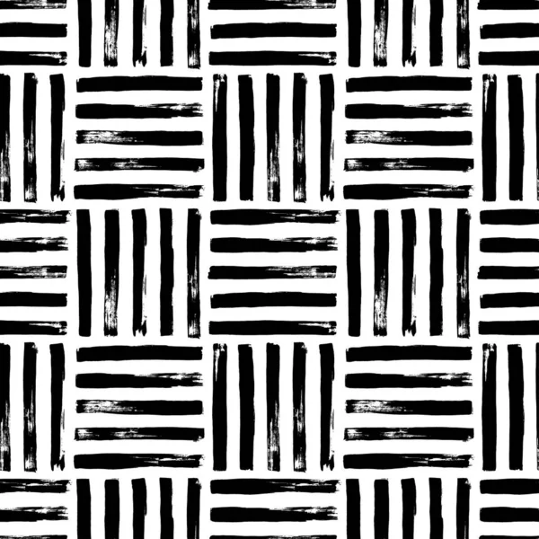 Gestreept Vierkant Naadloos Patroon Horizontale Verticale Met Hand Getrokken Zwarte — Stockvector