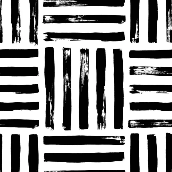 Motif Carré Rayé Sans Couture Bandes Noires Horizontales Verticales Dessinées — Image vectorielle