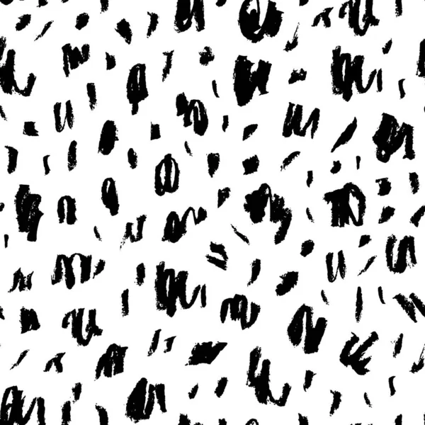 Seamless Pattern Charcoal Blots Strokes Black Painted Different Dots Chaotic — Vettoriale Stock