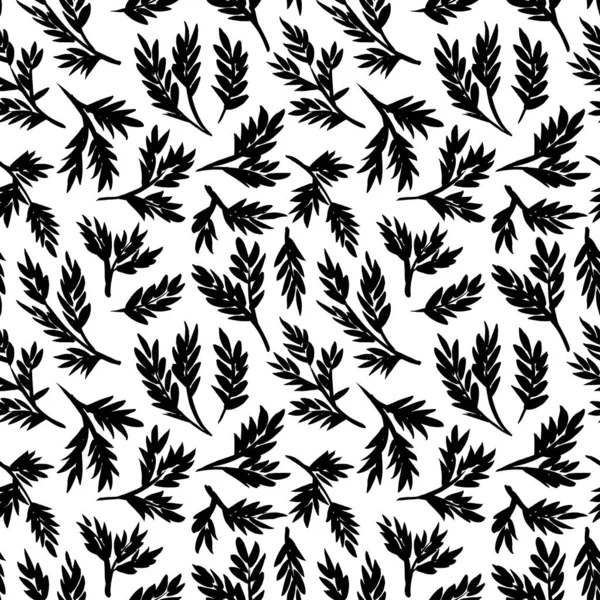 Black Branches Small Leaves Vector Seamless Pattern Botanical Seamless Background — Wektor stockowy
