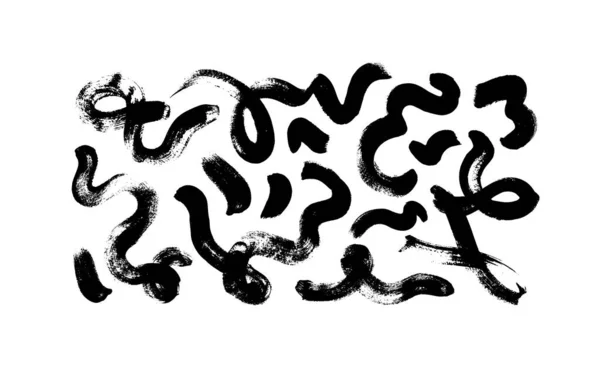 Black Paint Curved Brush Strokes Vector Collection Abstract Scribble Chaos — Vettoriale Stock