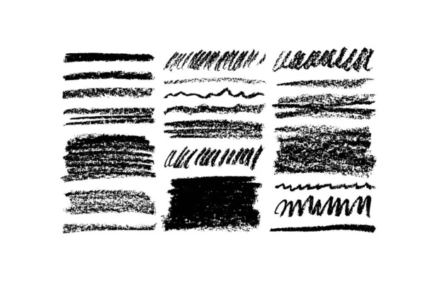 Carbón Tiza Trazos Vector Conjunto Grungy Líneas Lápiz Grafito Negro — Archivo Imágenes Vectoriales