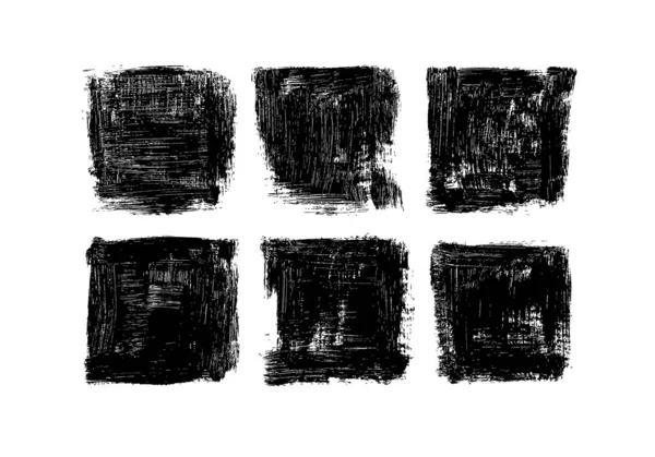 黑色粗糙边缘方块集合 矢量黑色漆成矩形 一组Grunge正方形模板背景 手绘矢量油墨的纹理几何形状说明 — 图库矢量图片