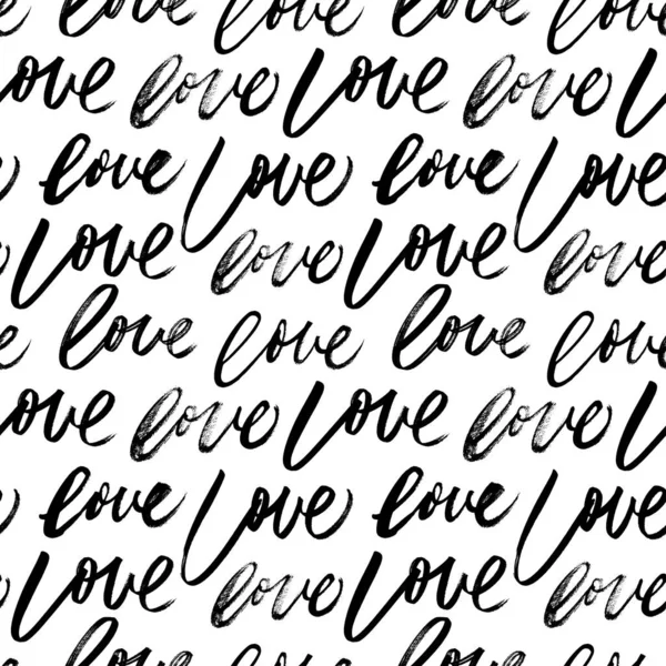 Love Lettering Seamless Pattern Handwritten Brush Style Black Calligraphy Word — Stockvektor