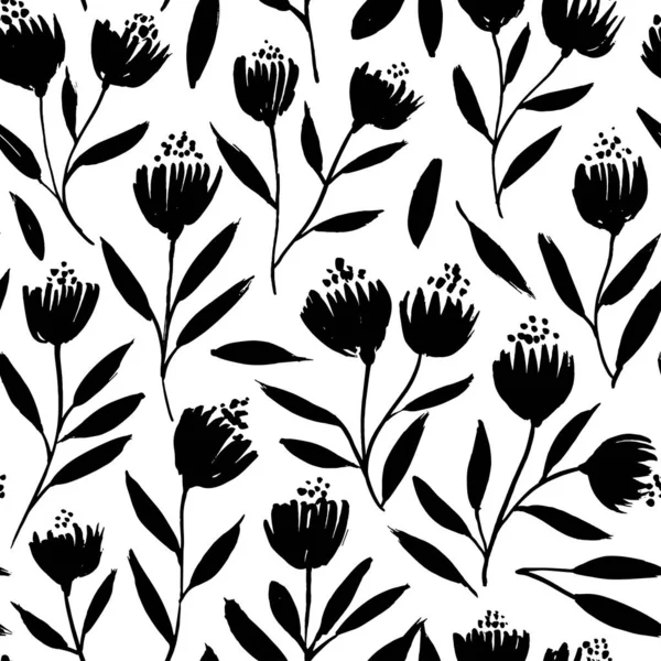 Seamless Floral Pattern Small Branches Vintage Style Hand Drawn Wild — Archivo Imágenes Vectoriales