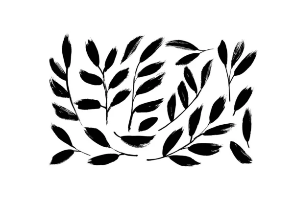 가지들 올리브 실루엣 컬렉션 요소를 그렸다 꼬챙이와 가지들 식물의 — 스톡 벡터