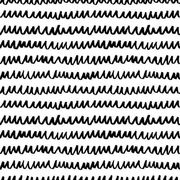Seamless Pattern Grunge Waves Black Curved Thin Lines Ornament Abstract — 스톡 벡터
