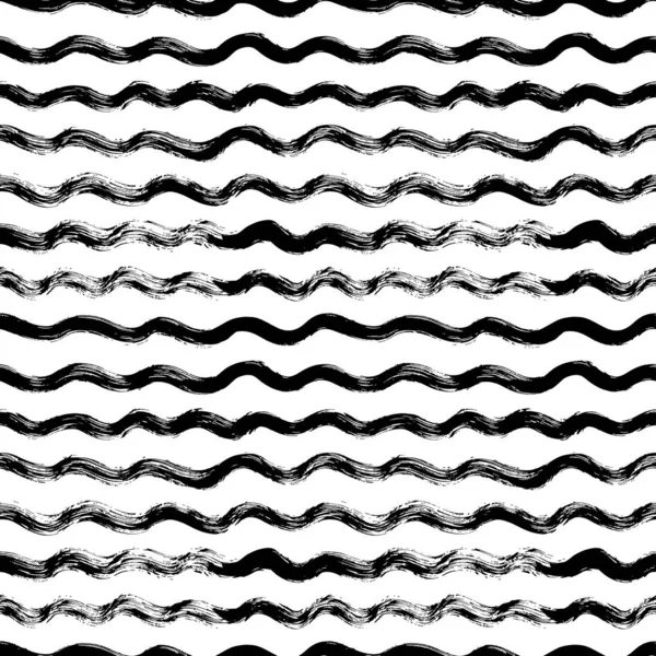 Abstract Seamless Hand Drawn Wavy Pattern Black White Curved Brush — Stock vektor