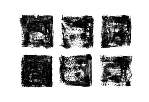 Black Grunge Template Backgrounds Rough Edges Hand Drawn Square Banners — 图库矢量图片