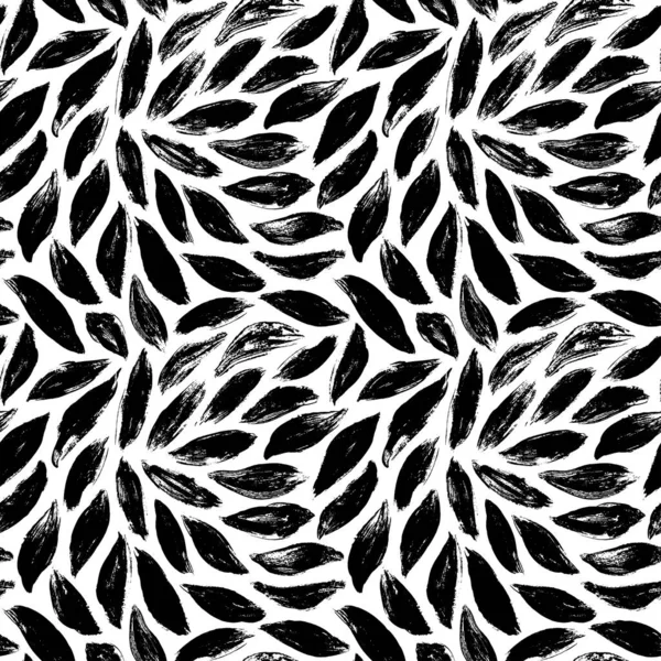 Black Plant Leaves Vector Seamless Pattern Hand Drawn Ink Texture — Archivo Imágenes Vectoriales