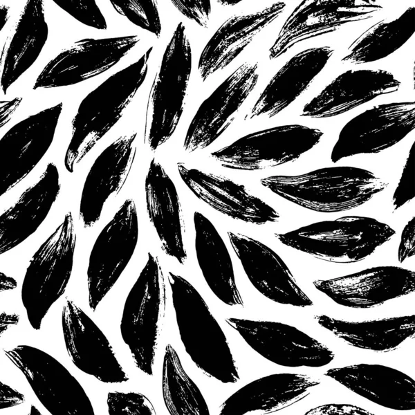 Black Plant Leaves Vector Seamless Pattern Hand Drawn Ink Texture — ストックベクタ