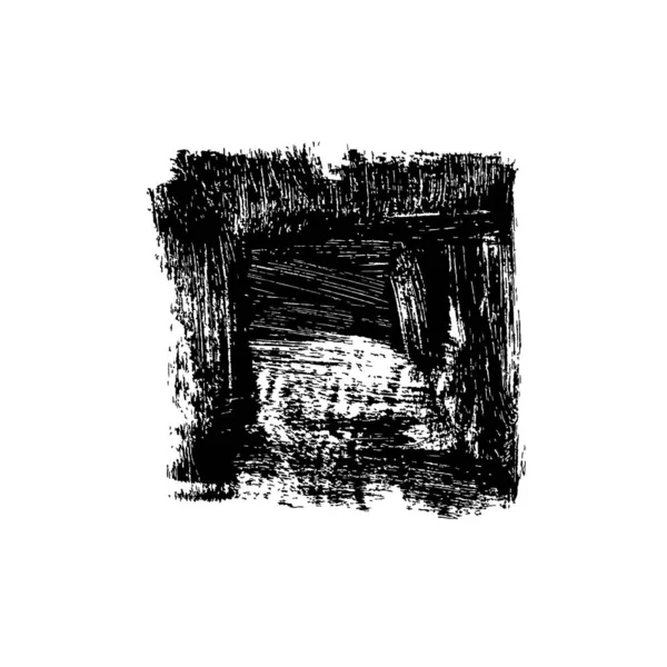 Quadrato Nero Grunge Con Scarabocchi Silhouette Quadrata Dipinta Mano Pennellata — Vettoriale Stock
