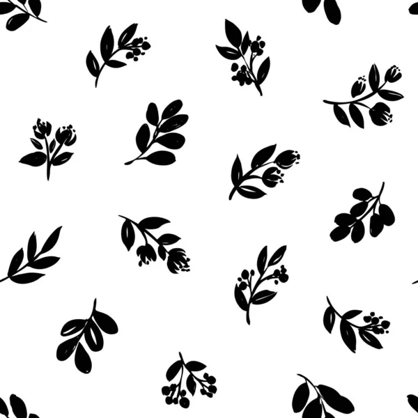 Seamless Meadow Plants Vector Pattern Hand Drawn Brush Painted Branches — Stockvector