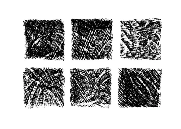 Black Rough Edge Squares Collection Vector Black Painted Rectangular Shapes — ストックベクタ