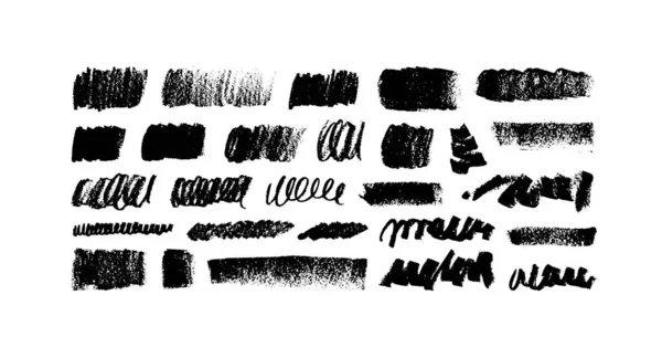 Wide Charcoal Vector Strokes Curly Lines Collection Hand Drawn Scribbled — 图库矢量图片