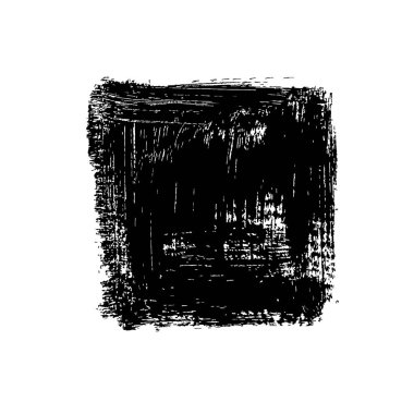 Siyah grunge kare beyaz arka planda izole. Tipografi, afiş, reklam için şablon. Grunge kare şablon arka planı. Sert kenarlı, dikdörtgen boyalı vektör siyahı