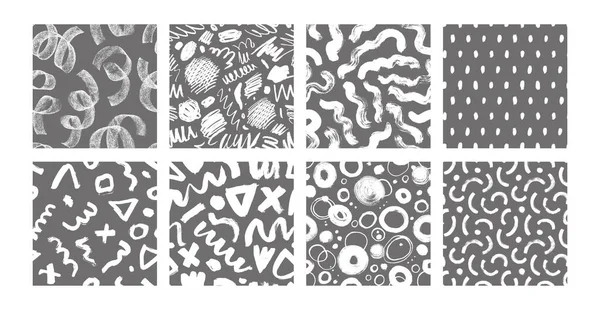 Abstract Geometric Shapes Seamless Pattern Collection Geometric Ornaments Black Brush — ストックベクタ