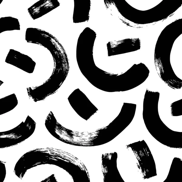 Grunge Halved Circles Seamless Pattern Hand Drawn Black Shapes Monochrome — Vector de stock