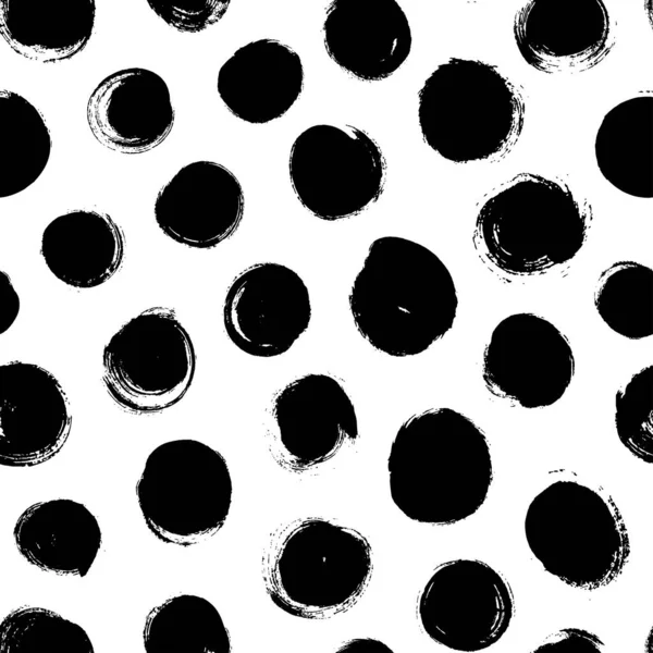 Black White Pattern Bold Circles Seamless Ornament Grunge Brush Circles — Image vectorielle