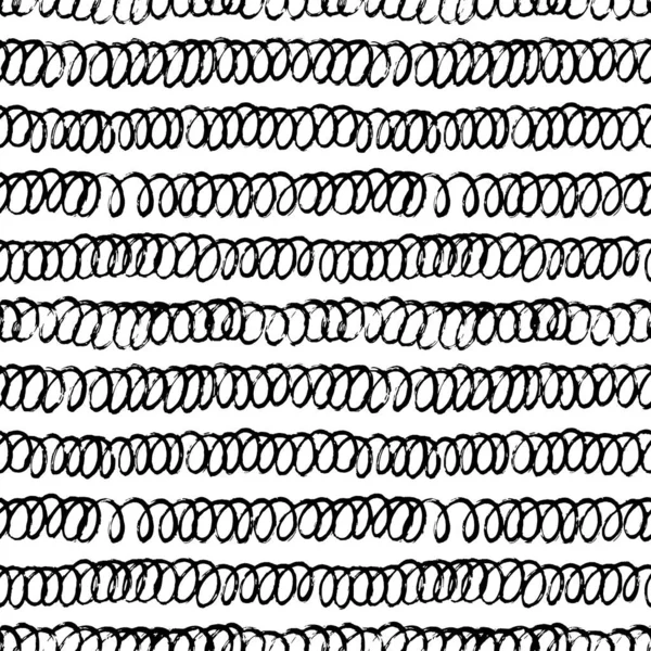 Wavy Swirled Doodle Brush Strokes Vector Seamless Pattern Black Paint — Stockvektor