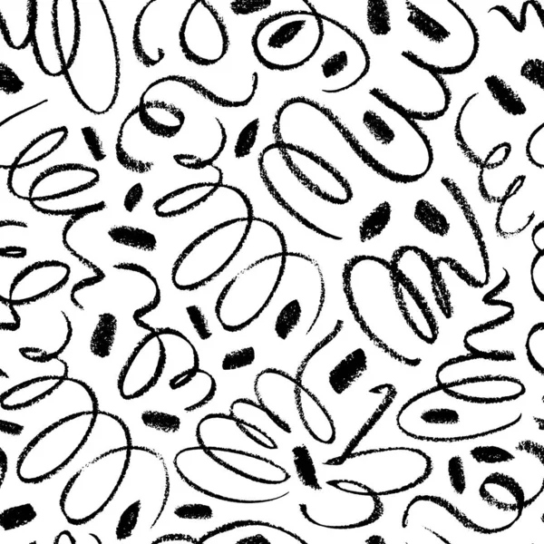 Simple Swirled Thin Lines Dots Vector Seamless Pattern Simple Childish — Vettoriale Stock