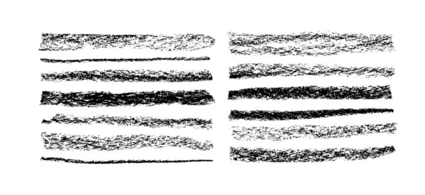 Black Charcoal Lines Isolated White Background Vector Horizontal Strokes Noisy — Stok Vektör
