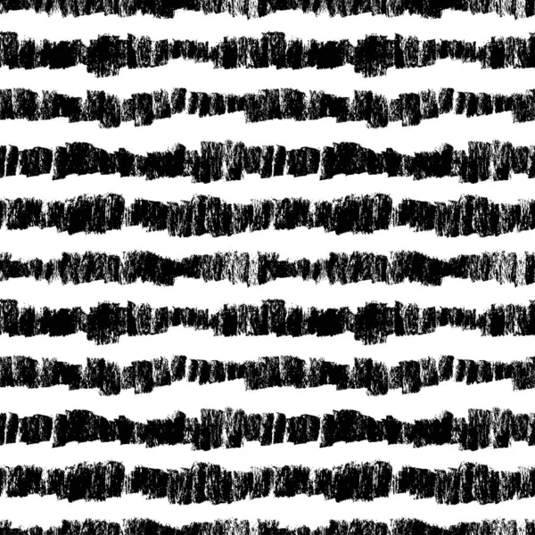 Charcoal Thick Horizontal Lines Seamless Pattern Irregular Black Texture Vertical — Vettoriale Stock