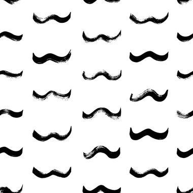 Elle çizilmiş dalgalarla kusursuz desen. Yatay kısa dalgalı çizgiler. Deniz suyu modern vektör arka planı. Modern moda hippi boya fırçası çizgisi arka planı. Siyah-beyaz vektör deniz süsü.