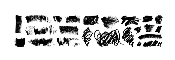 Wide Charcoal Vector Strokes Curly Lines Collection Hand Drawn Scribbled — Stok Vektör