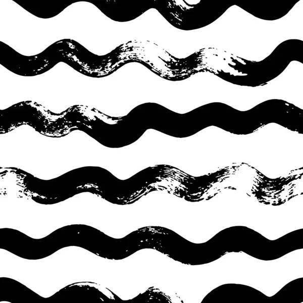 Seamless Wavy Pattern Abstract Background Horizontal Wavy Brush Strokes Hand — Stockvector