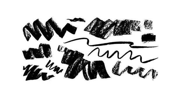Wide Charcoal Vector Strokes Curly Lines Collection Hand Drawn Scribbled — Stockvector