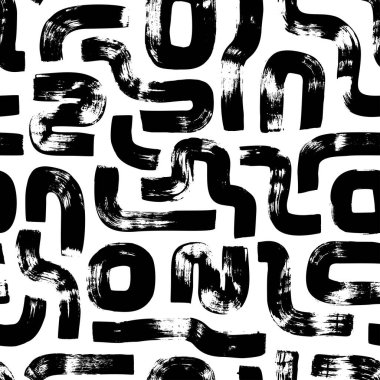 Geçmişe dönük geometrik motifler. Soyut geometrik dekoratif arka plan. El çizimi kare daire, kıvrımlı yuvarlak çizgiler. Siyah geniş fırça darbeleri. Basit bir grafik süsü. Kusursuz vektör deseni.