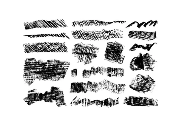 Wide Charcoal Strokes Imprint Texture Dry Black Straight Lines Isolated — Stok Vektör