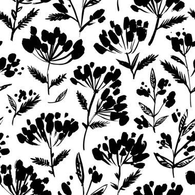 Winter berry branches seamless pattern. Christmas or autumn vector plants. Hand-drawn botanical ornament. Black seamless pattern with rowan berry. Winter decorative plants and branches.