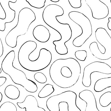 Organic thin irregular shapes seamless pattern. Hand drawn abstract vector ornament with doodle lines and outlined blots. Biological grunge squiggle ornament. Hand drawn various organic shapes.