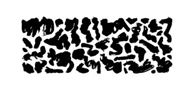Curly grunge brush strokes collection. Big set of black ink brush strokes, curved shapes and lines. Hand drawn grunge design elements isolated on white background. Uneven shapes with rough edges.