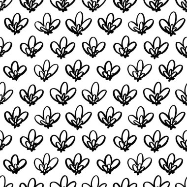 Floral seamless pattern with hand drawn lotuses. Hand drawn vector stylized flowers, geometric motif. Retro style and aesthetic ornament. Abstract floral wallpaper. Simple geometric botanical pattern.