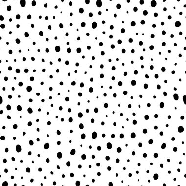 Random small specks vector seamless pattern. Trendy grunge design with dots, rough small circles. Black uneven specks, spots, blobs, splashes. Hand drawn dotted texture. Black ink splatter