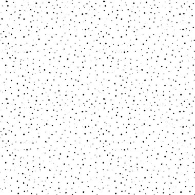Vector seamless pattern with chaotic scattered confetti. Monochrome noisy texture. Hand drawn black uneven specks, spots, blobs. Grainy surface distress vector background. Grunge design with dots