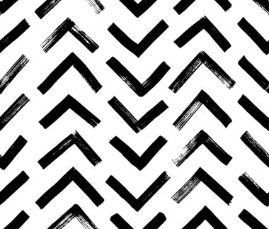 Herringbone vektör kusursuz desen. Siyah fırça darbeleriyle sembol deseni. Zig zag ve üçgen çizgilerle Geometrik süsleme. Duvar kağıdı ve kumaş baskısı için biçimlendirilmiş grunge geometrik arkaplan