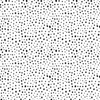 Random small specks vector seamless pattern. Trendy grunge design with dots, rough small circles. Black uneven specks, spots, blobs, splashes. Hand drawn dotted texture. Black ink splatter