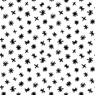 Seamless pattern with hand drawn snowflakes. Simple winter background with black stylized snowflakes. Abstract vector wallpaper, Christmas and holiday ornament, wrapping decoration. Symbol of winter
