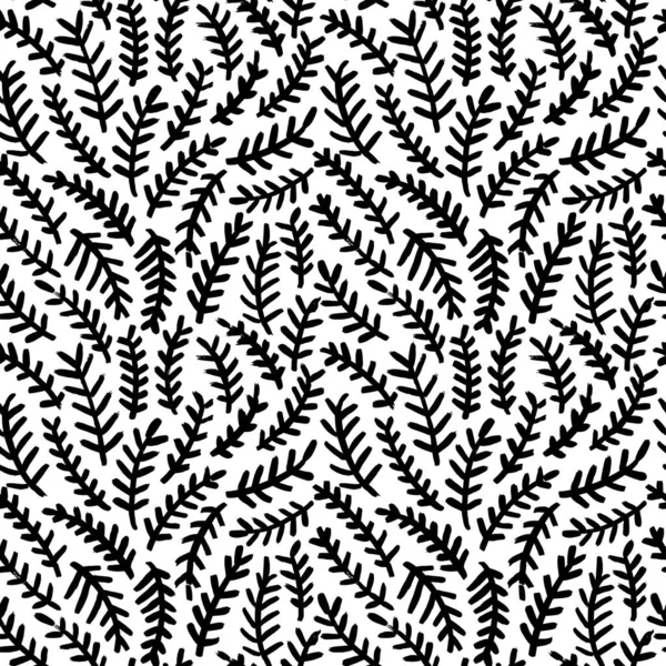 Fir Tree Branch Seamless Pattern Hand Drawn Winter Background Simple Stockillustration