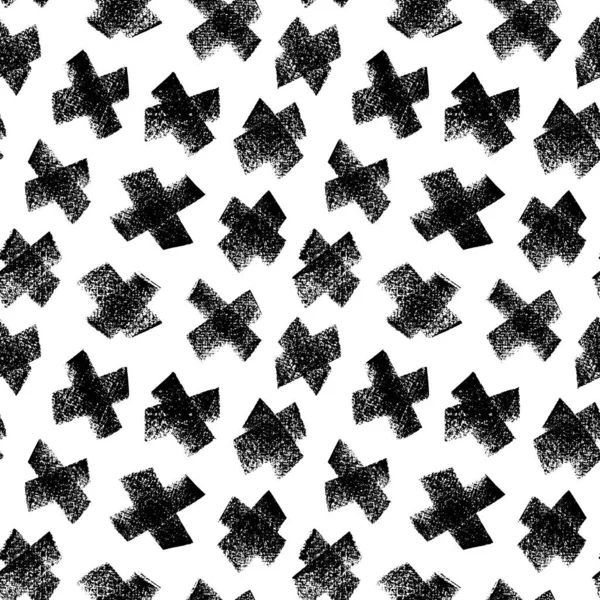 Geometric Seamless Pattern Charcoal Crosses Hand Drawn Black Vector Crosses Vektorgrafiken