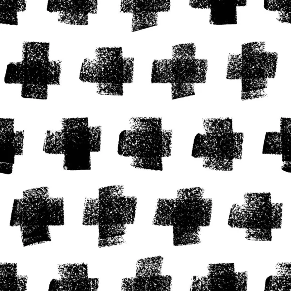 Seamless Pattern Crosses Different Sizes Monochrome Hand Drawn Vector Print 免版税图库矢量图片