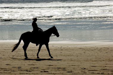 Horseback riding on Cannon beach clipart