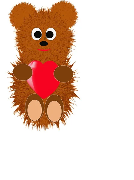 Niedlicher Teddybär Mit Rotem Herz — Stockfoto