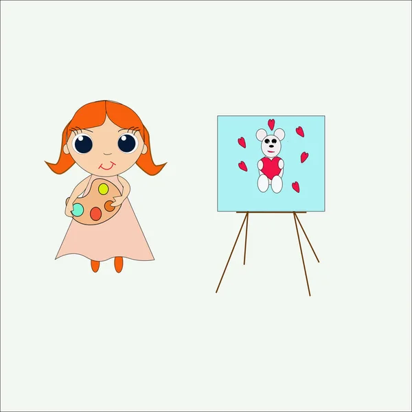 Ilustracja Obrazu Małej Dziewczynki Która Rysuje Obraz Farby — Zdjęcie stockowe