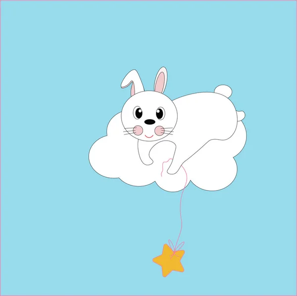 Bunny Encuentra Una Nube Juega Con Asterisco — Foto de Stock