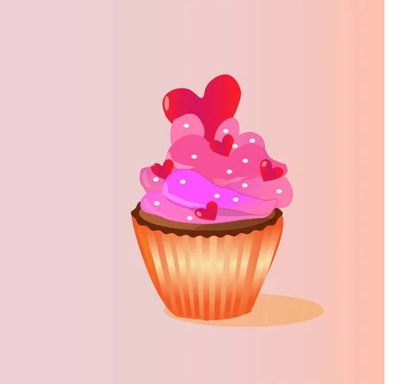 Doces Cupcakes Conjunto Com Creme Corações — Fotografia de Stock